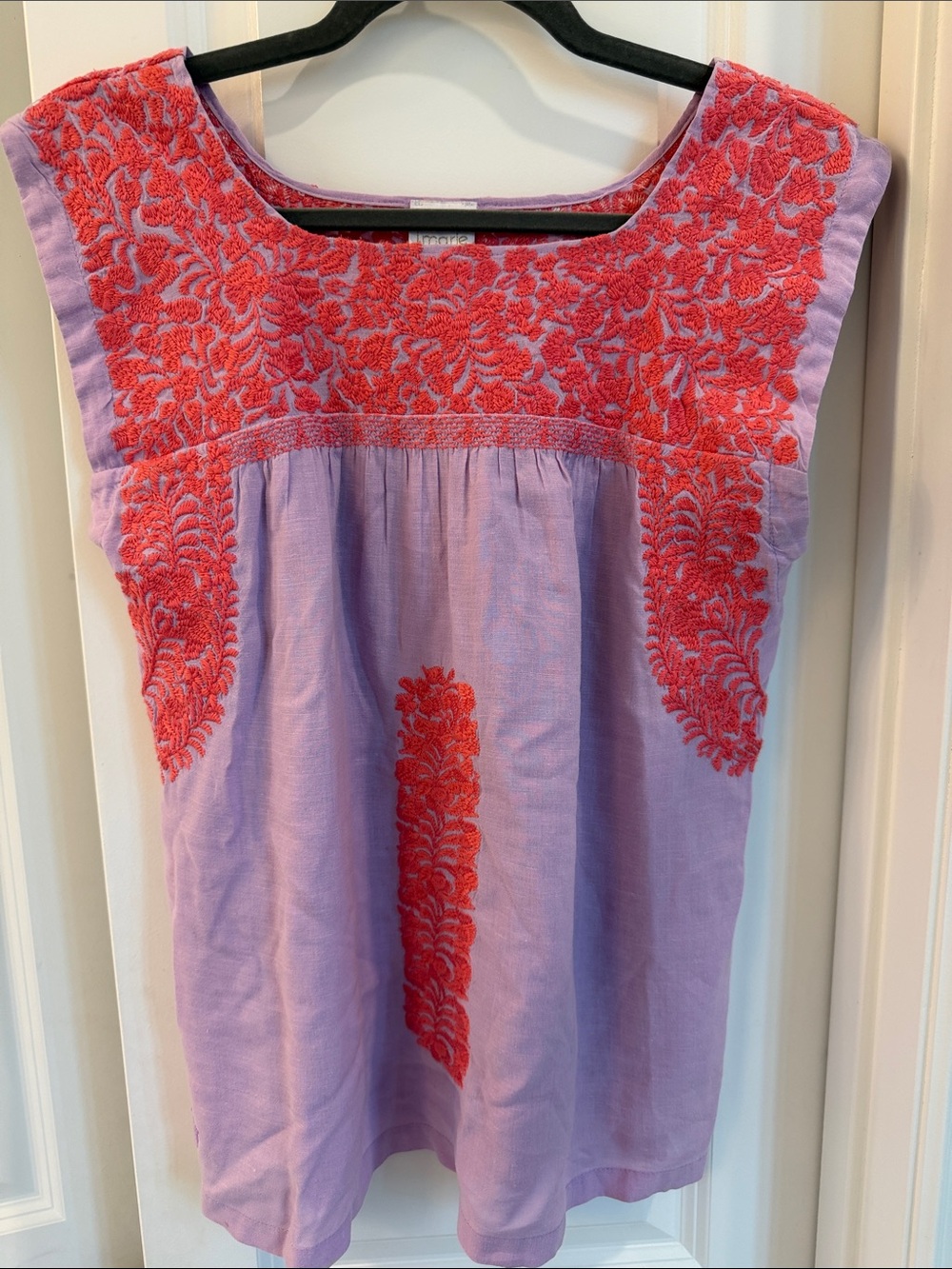 Embroidered Lavender Tunic Top with Coral Accents